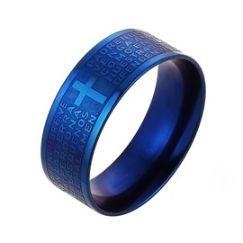 8mm Men's Stainless Steel Bible Scripture Christian Lord's Prayer Cross Ring Wedding Ring Laser Engraved 4 Colors Available