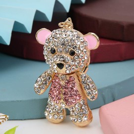 Pssopp Rhinestone Keychain Lovely Bear Metal Key Ring Rhinestones Stylish Pendant Bear Hanging Pendants for Car Purse Backpack