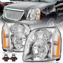 TUSDAR Headlight Assembly Set for 2007 2008 2009 2010 2011 2012 2013 2014 GMC Yukon OEM Replacement Black Housing Headlamp w/Bulbs Pair Driver and Paseenger Side