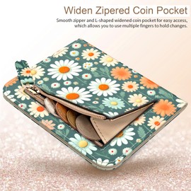APHISON Purses for Women Small Wallet with Zipper RFID Blocking Slim Vegan Leather Wallet Bifold Card Holder Coin Pocket Ladies Purse with ID Window Daisy