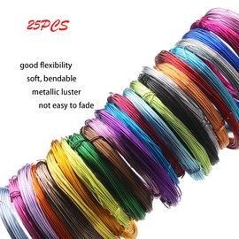 25 Rolls 820 Feet Colored Aluminum Craft Wire 0.8 mm Flexible Metal Artistic Jewelry Beading Wire, Each Roll 32.8 Feet, 25 Colors