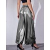 heipeiwa Women's Metallic Wide Leg Palazzo Pants Rib Pleated Raw