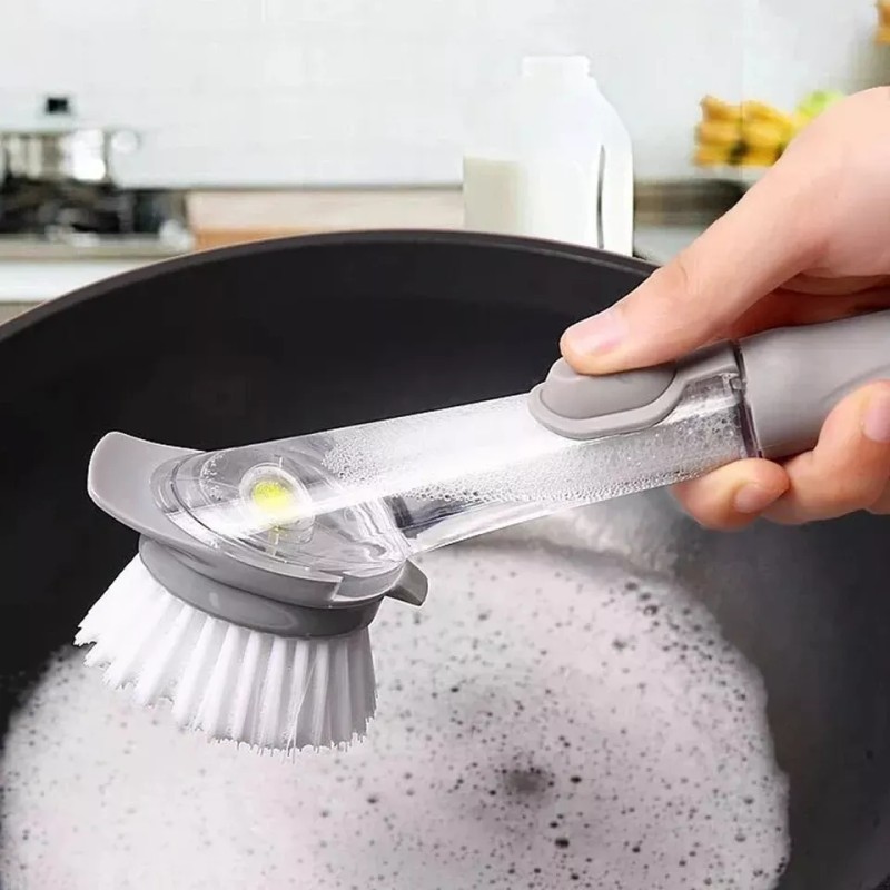 Gadget limpieza Cepillo Con Dispensador De Jabon Lava Traste Esponja