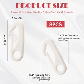 8 PCS Flag Pole Clip Wind Flag Pole Snap Hooks Flag Clips Flag Nylon Rope Accessory Garden Flag Clips Anti Wind Flag Hooks Rings Kit for Connect Fixed Flags and Ropes (White)