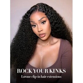 LUVME Curly Clip in Hair Extensions Real Human Hair Kinky Curly Clip Ins Fullness with 1 Pack for Women Brazilian Remy Human Hair Natural Black 135g 9pcs 14Inch