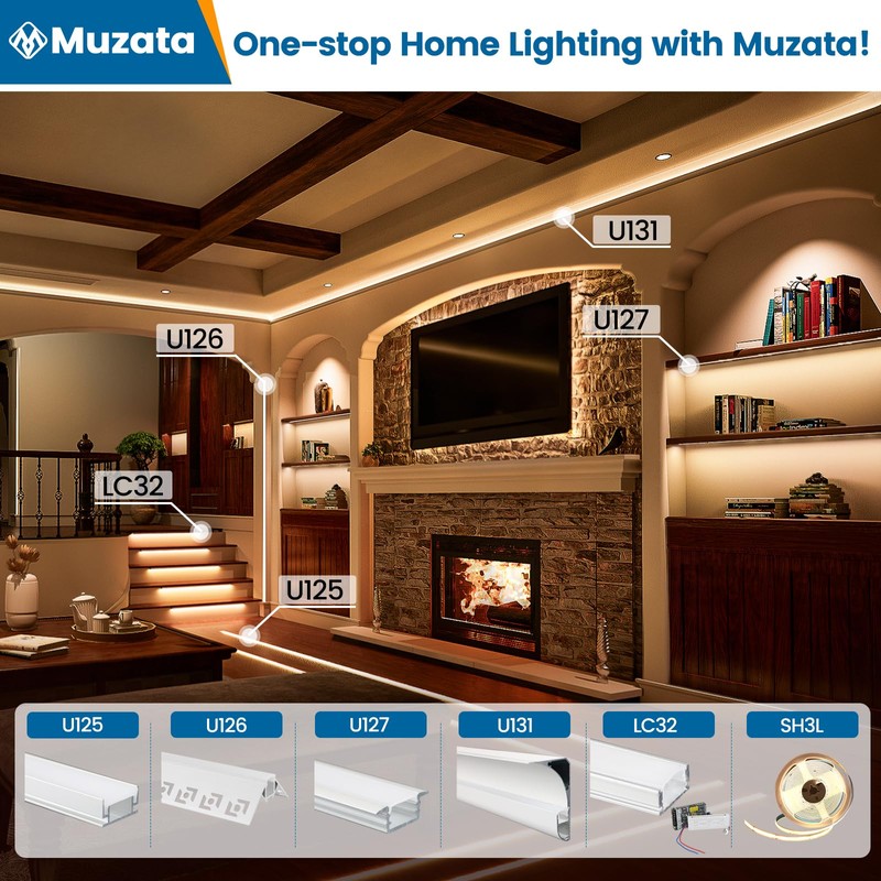 Muzata 5Pack 3.3FT/1M LED Channel Aluminum Spotless LED Diffuser Channel