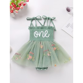 FYMNSI Baby Girl 1st Birthday Outfit Princess Tutu Tulle Bodysuit Dress with Headband 6-18 Months, Green, 12 - 18 months