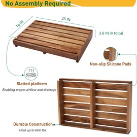 Acacia Wood Step Platform (25'' L x 16'' W x 3.8'' H, No Assembly Required), Outdoor Steps with Non-Skip Pads for Seniors, Wooden One Step Stool for Bed, Stair, Bathroom, Kitchen, Garden