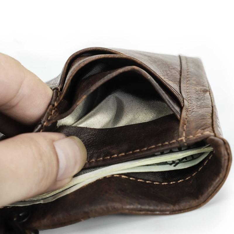 Contacts RFID Mens Wallet with Zip Pocket,Genuine Leather Bifold Wallet