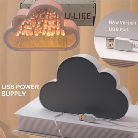 ITOWNKN Tulip Night Light Mirror Cloud Lights,Simulation Flower Decorative Night Lamp,Livingroom Decor Table Lamp,Children Girl Friends Gift,Atmosphere Decoration Desk Ornament (Pink)