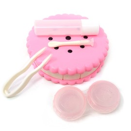 Honbay Cookie Shaped Contact Lens Case Travel Contact Lens Box with Mirror (Pink)