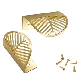 uvbws 2PCS Leaf Cabinet with Solid Brass Edge Handle, Brushed Gold foil knob and Vanity Drawer Handle, 1.57-inch Hole Center - Easy to Install with Screws