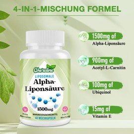 Cheroline Liposomale Alpha-Lipons?ure Weichkapseln 1500mg pro Portion, mit Acetyl-L-Carnitin 900 mg, Ubiquinol 100mg und Vitamin E 15mg, 4-in-1-Formel (60 stck (2er Pack))