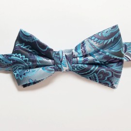 Unbranded NEW Turquoise Paisley Jacquard Adjustable Pre-Tied Bow Tie