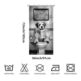 Funny Dog Shower Curtains, Cool Dog Read Book Shower Curtain, Fun 36 x 72 Inch Pet Puppy Waterproof Shower Curtains with Metal Hooks for Bathroom Decor
