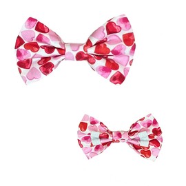 New Dogs Bow Tie Valentine's Day heart pink red LOVE Elastic Band attach COLLAR ACCESSORY Handmade UK (Medium Pink Hearts)