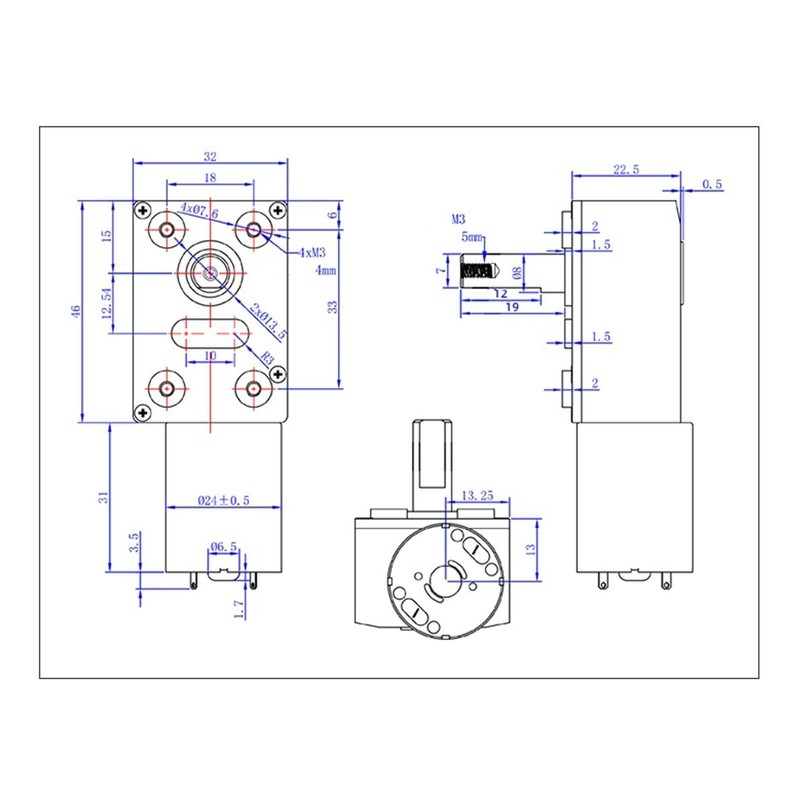 DC 12V Gear Motor, Worm Gear Motor with 12 mm