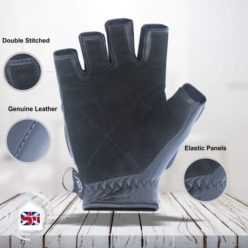 SJI Cycling & Gym Half Finger Leather Gloves, for Lifting,