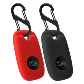Geiomoo Silicone Case for Tile Pro 2022 Tracker, Soft Flexible Scratch Resistant Cover with Carabiner (2 Pack Red+Black)