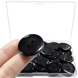 50 Pcs Resin Buttons 2 Hole Buttons for Sewing Round Shirt Button Craft 1inch (Black)