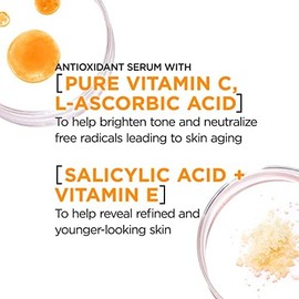 LOreal Paris Revitalift Suero de vitamina C con vitamina E y ácido salicílico, hidratante, suavizante e iluminador, no graso, combate los primeros