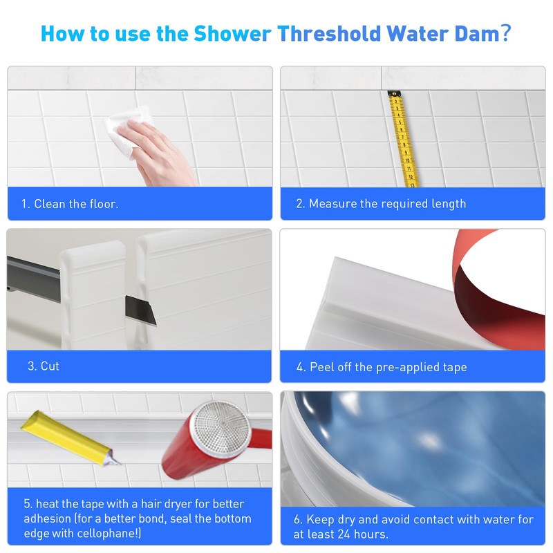 90 Inch Shower Water Dam, Self-adhesive Shower Threshold, 3.8'' High