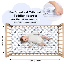 Yoofoss Baby Crib Sheets for Boys Girls, Fitted Crib Sheet 2 Pack for Standard Crib and Toddler Mattress, Super Soft Microfiber Baby Sheet 28x52x8in (Blue+Panda)