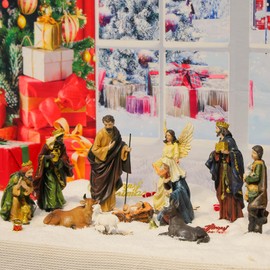 Bumilgar Nativity Set Christmas Indoor Figurines - 11 pcs Nativity Scene Set Home Decoration 12" Family Statue Crib Jesus Manger Ornament Church Xmas Gift for All