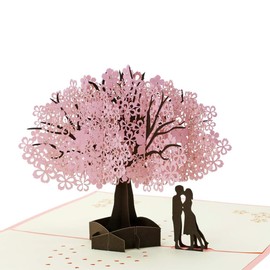 Pop-Up Card Cherry Blossom Tree, Romantic 3D Greeting Card with Couple, Handmade Congratulations Card for Anniversary & Wedding Anniversary, Love, Anniversary, Wedding, Valentine's Day or Birthday