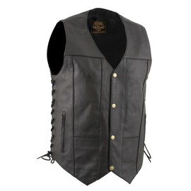 Milwaukee Leather LKM3787 Men's Classic Side Laced Black Leather Motorcycle Rider Biker Vest w/Ten Pockets - 4X-Large