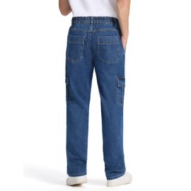 Tapata Men's Relaxed Fit Cargo Jeans Elastic Waist 6 Pockets Straight Leg Work Utility Pants, Blue, 36W x 30L