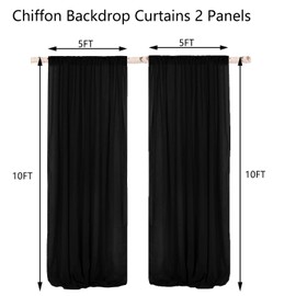 WENSINL Black Backdrop Curtain Black Drapes for Backdrop Wedding Chiffon Drapes for Bridal Shower Baby Shower Birthday Christmas Photo Backdrop Curtain Decorations - 2 Panels 5ft X 10ft