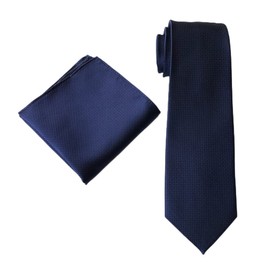 marysgift Men's Ties Plaid Checkered Tie and Pocket Square Woven Business Formal Necktie Handkerchief Set (TJ07 Solid Navy, 318)