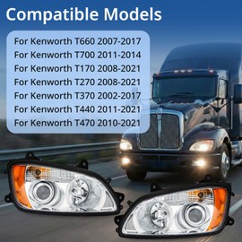High Soar Headlights for 2008-2016 Kenworth T170 T270 T370 T440 T470 T660 T700,Headlamp AssemblyFront with DOT Approved High and Low Beam Turn Signal Projector Replacement Right/Passenger Side