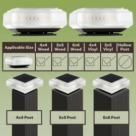 Pure Garden Solar Post Cap Lights - 2-Pack Warm Black Fence Lights Solar Powered Deck Lights - Waterproof LED 6x6, 5x5, or 4x4 Post Solar Lights for Wooden or Vinyl Fence Post Caps (Black)