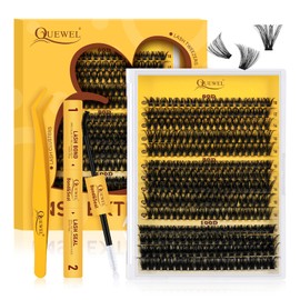 QUEWEL Eyelash Extensions Set, 280 Pieces, Individual Eyelashes, 60 + 80 + 100D, Lash Extension Mixed 3 Styles, 10-16 mm Thick, with Eyelash Glue and Eyelash Tweezers, Easy DIY at Home (60+80+100-KIT)