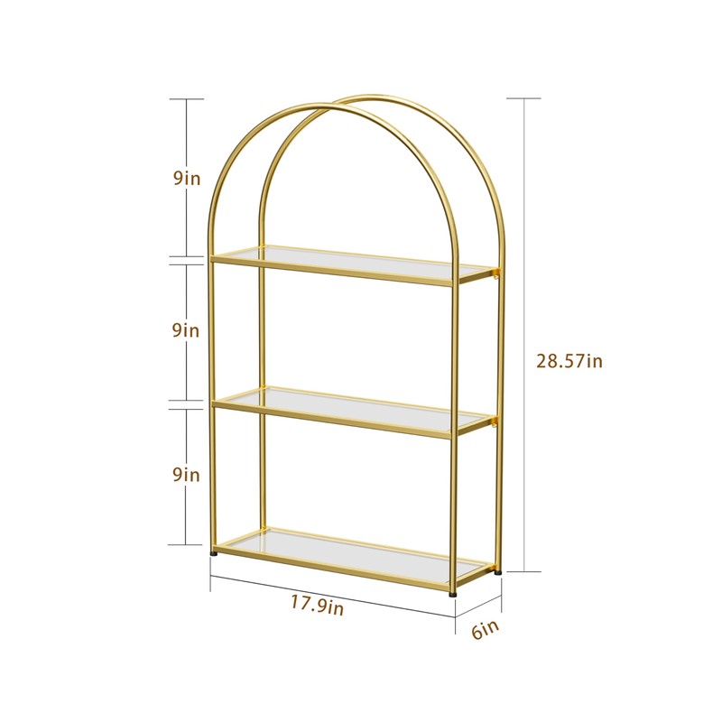 Crofy Gold Arched Frame Wall Shelf, Decorative 3 Tier Bathroom