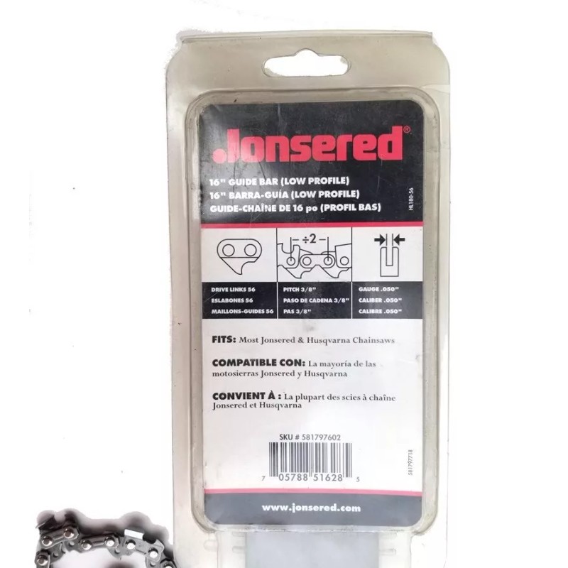 Jonsered 16" chainsaw bar & chain combo 3/8 LP .050