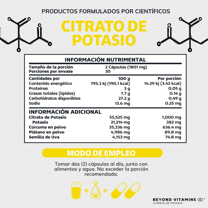 Citrato Potasio 1000mg Con Platano En Polvo, Curcuma Capsulas (curcuminoides)