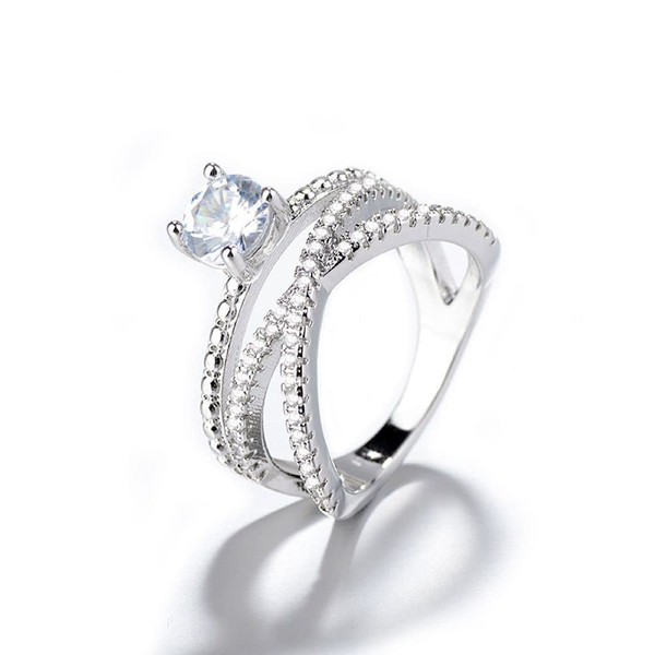 925 Sterling Silver Shiny Double Set Zirconia Rings Diamond Rings