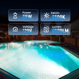 Broadroad Led Pool Light Bulb,120V 65W Plus with 6500LM E26 Base Pool Light Bulb Ultra Bright Daylight White 6500K Swimming Pool Replacement for Most Pentair Hayward Light Fixture