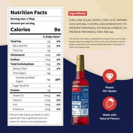 Torani Strawberry Syrup for Drinks, Flavoring for Iced Tea, Lemonade, and Sodas, Pump Included, 25.4 Oz