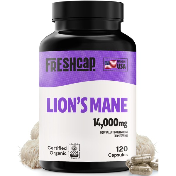 FreshCap Mushrooms Lions Mane Supplement Capsules 14,000mg - Lion's Mane,
