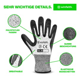 Winfaith Men's and Women's Work Gloves with Cut Protection Certificate Level 5 EN388 - Comfortable and Lightweight - Firm Grip for Mechanics, Gardening, Cooking - Machine Washable (1, XXL/11)