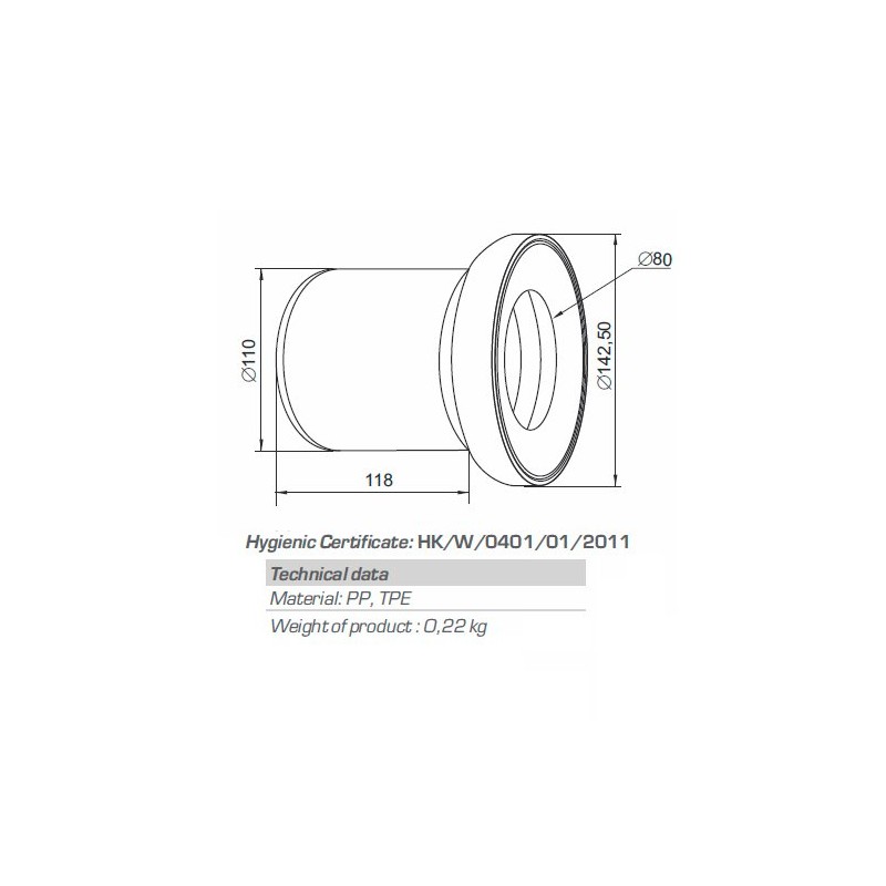 150mm Long White WC Toilet Waste Water Straight Pan Connector