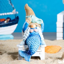 Leekung Mermaid gnome Statue Garden Decor,Beach Gnomes Figurine for Outdoor Indoor Patio Lawn Yard Porch Shelf Bookshelf Edge Table windowsill Decoration,Nautical Ocean Sculpture