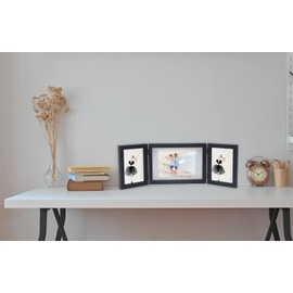 Black Triple Multi Photo Frame 2-6x4'' and 7x5'', Hinged Foldable 3 Picture Frames for Multiple Pictures 2-4x6''+ 5x7'', Black Wood effect College Picture Frames for Tabletop,Mother's Day Gift Frame