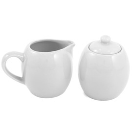 White Ceramic Creamer and Sugar Service Set with Lid
