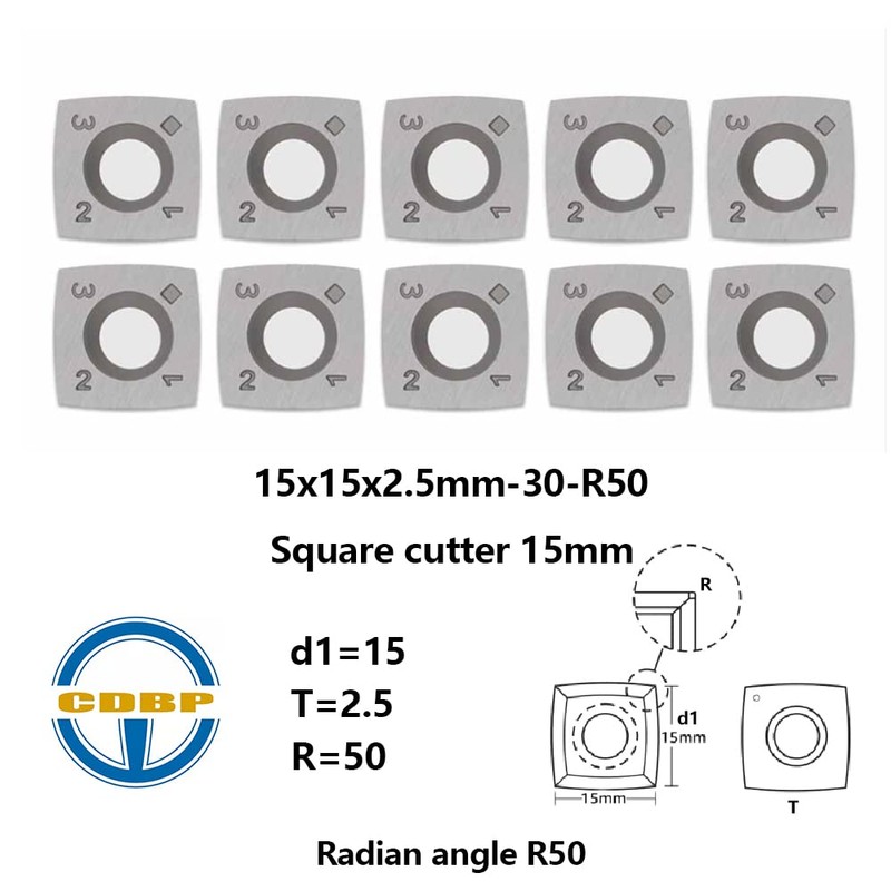 CDBP 15mm Square with 2"Radius Carbide Inserts Cutters 15×15×2.5mm-R50 Replacement