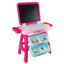 Sumac Explore and Write Activity Desk - Double-Sided Magnetic Dry Erase Board and Chalkboard with Magnetic Letters and Numbers, Complete Art Supply Set for Kids